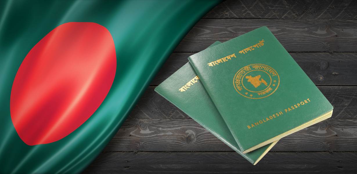 Banfladesh flag and passport